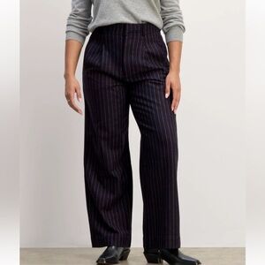 Everlane THE DRAPER PANT IN WOOL Pinstripe Wide-Leg Trousers Navy Striped Sz 12
